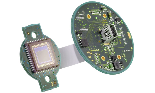 A customised circuit board from IDS on a white background.